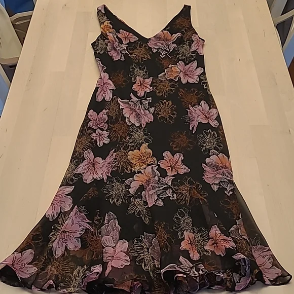 EUC 1990s VTG  Scarlett Black with Pink Floral Print Slip Dress with Flowing Hem - Picture 16 of 16